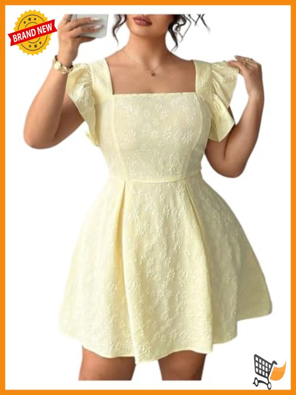 Plus Size Ruffle Sleeve Smocked A Line Dress Jacquard Going Out Dress